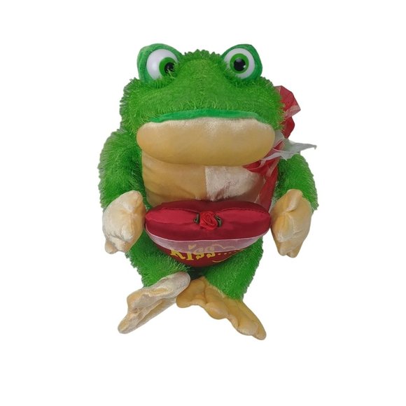 Dan Dee Frog Plush Holding A Red Heart "Kiss" Stuffed Animal 17" - Picture 2 of 8